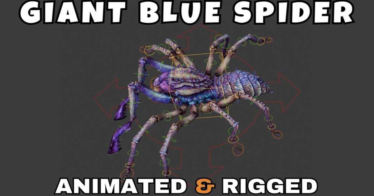 Giant Blue Spider Rigged And Animated 3D Model